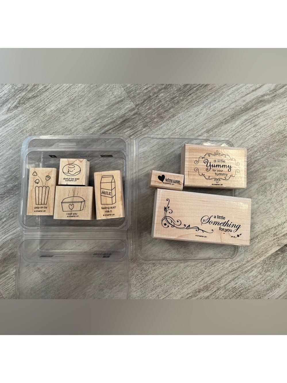 2 Sets retired Stampin Up! Wooden Stamp Sets Comfort Food and Yummy